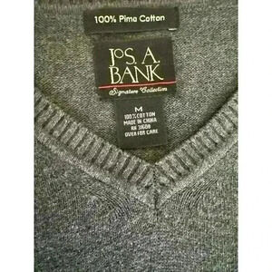JoS A. Bank | Men’s Medium V-Neck Grey Gray Sweater 100% Pima Cotton Lightweight